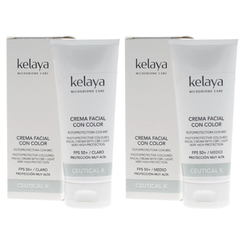 Kelaya CREMA FACIAL CON COLOR Tono claro | Fotoprotectora FPS 50+ | Antiedad | Luminosidad | BRC